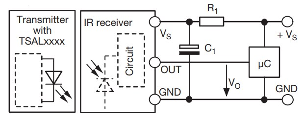 Application Circuit Diagram - Vishay TSOP39x & TSOP59x Native Top-View IR Receivers